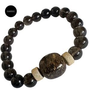 8mm smoky quartz bracelet with bronzite center stone and 14k gold filled spacers